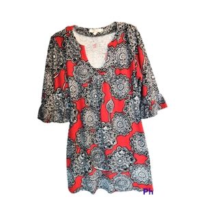 Aryeh Floral Print 3 Quarter Ruffle Sleeve Tunic Sweater Dress Size Large